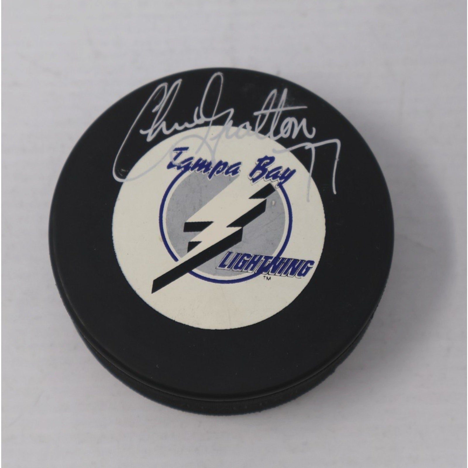 Chris Gratton signed Tampa Bay Lightning official NHL hockey puck with silver autograph