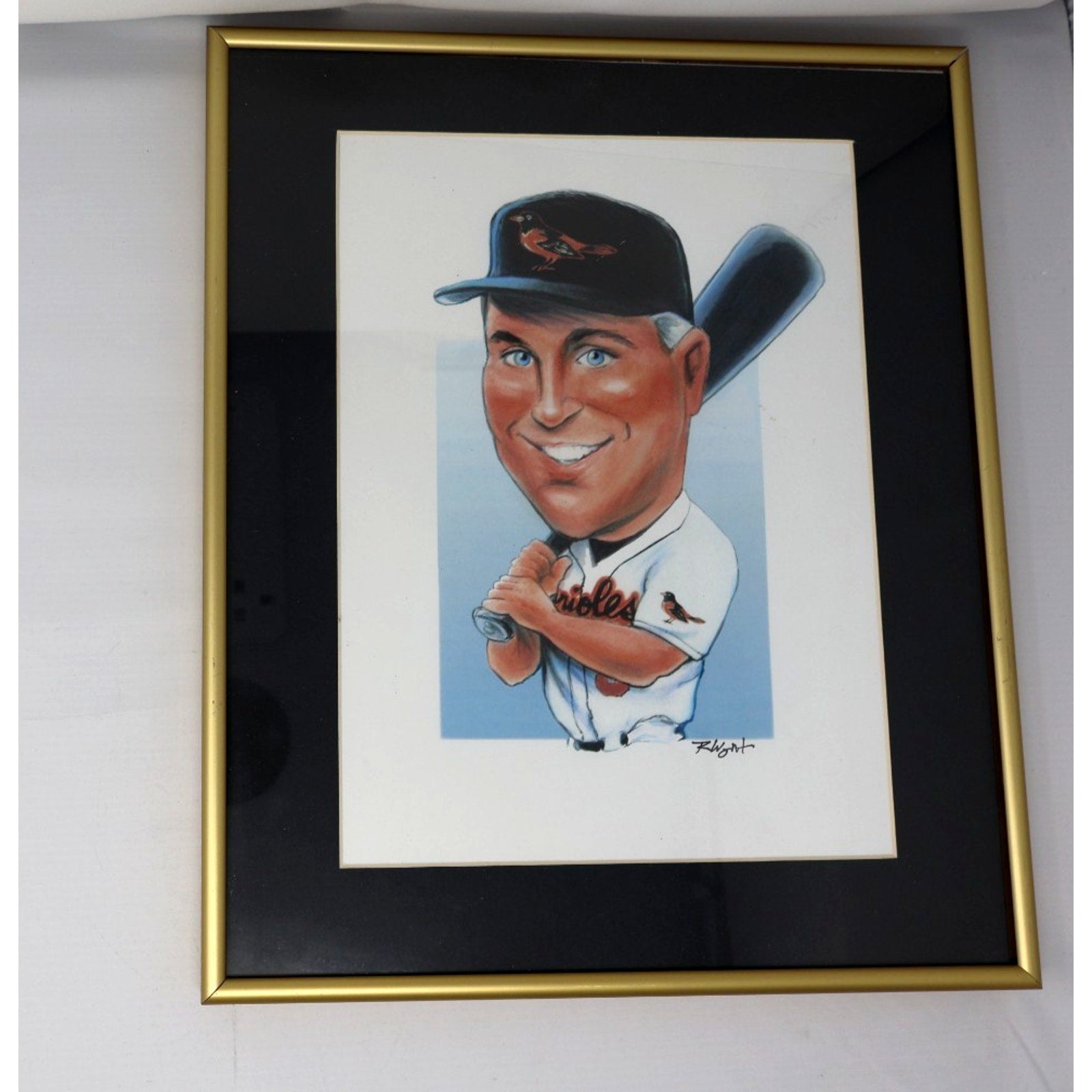 Framed Cal Ripken Jr Baltimore Orioles cartoon caricature artwork with black and gold frame