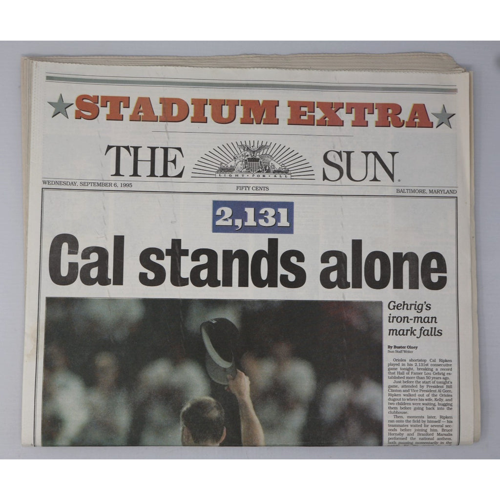 September 6 1995 Baltimore Sun Stadium Extra edition featuring Cal Ripken Jr breaking Lou Gehrig consecutive games streak