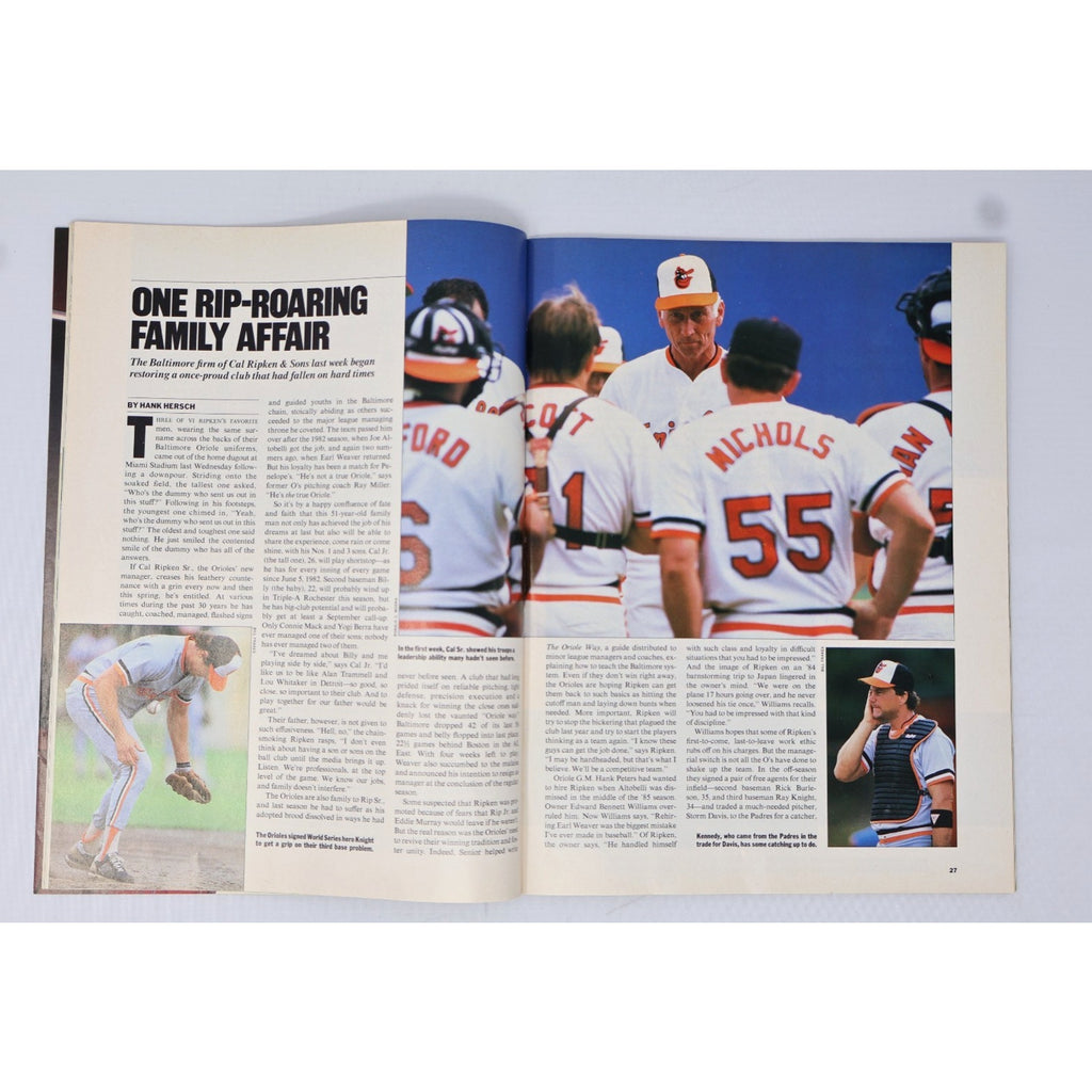 Inside pages from vintage Cal Ripken Jr sports publication with baseball articles and photographs