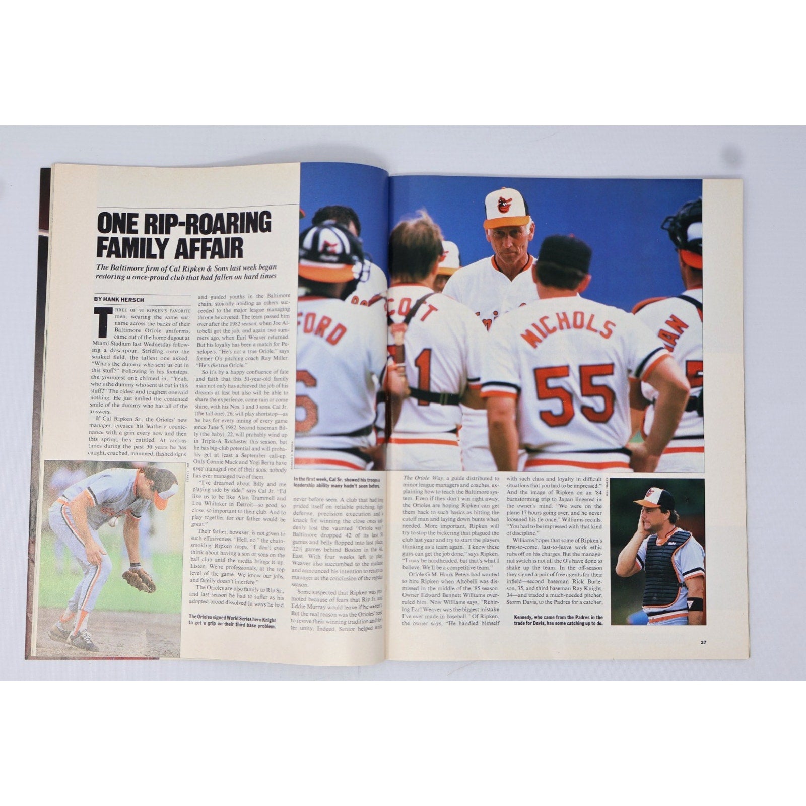 Inside pages from vintage Cal Ripken Jr sports publication with baseball articles and photographs