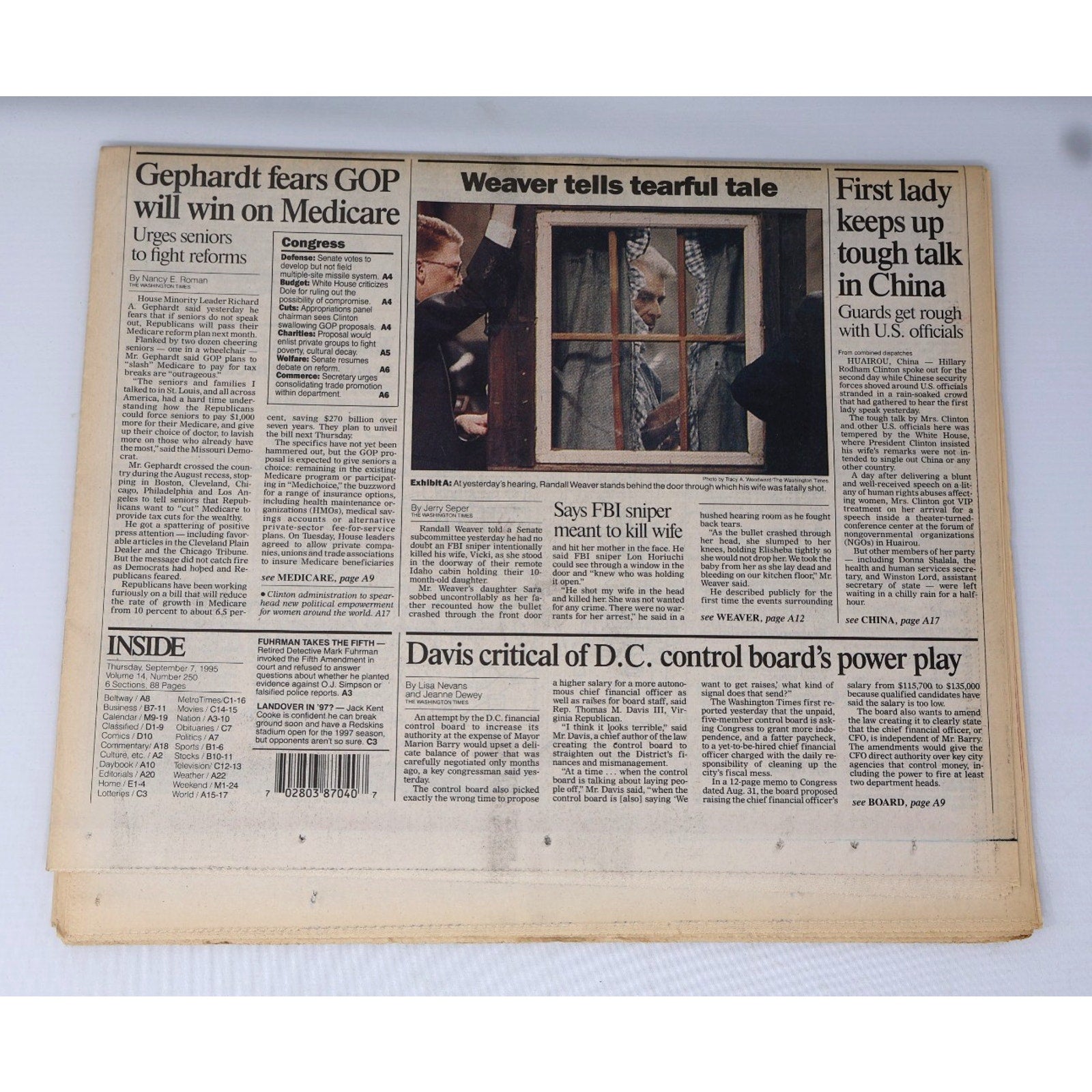 Inside newspaper article pages featuring Cal Ripken Jr coverage and historic MLB moments