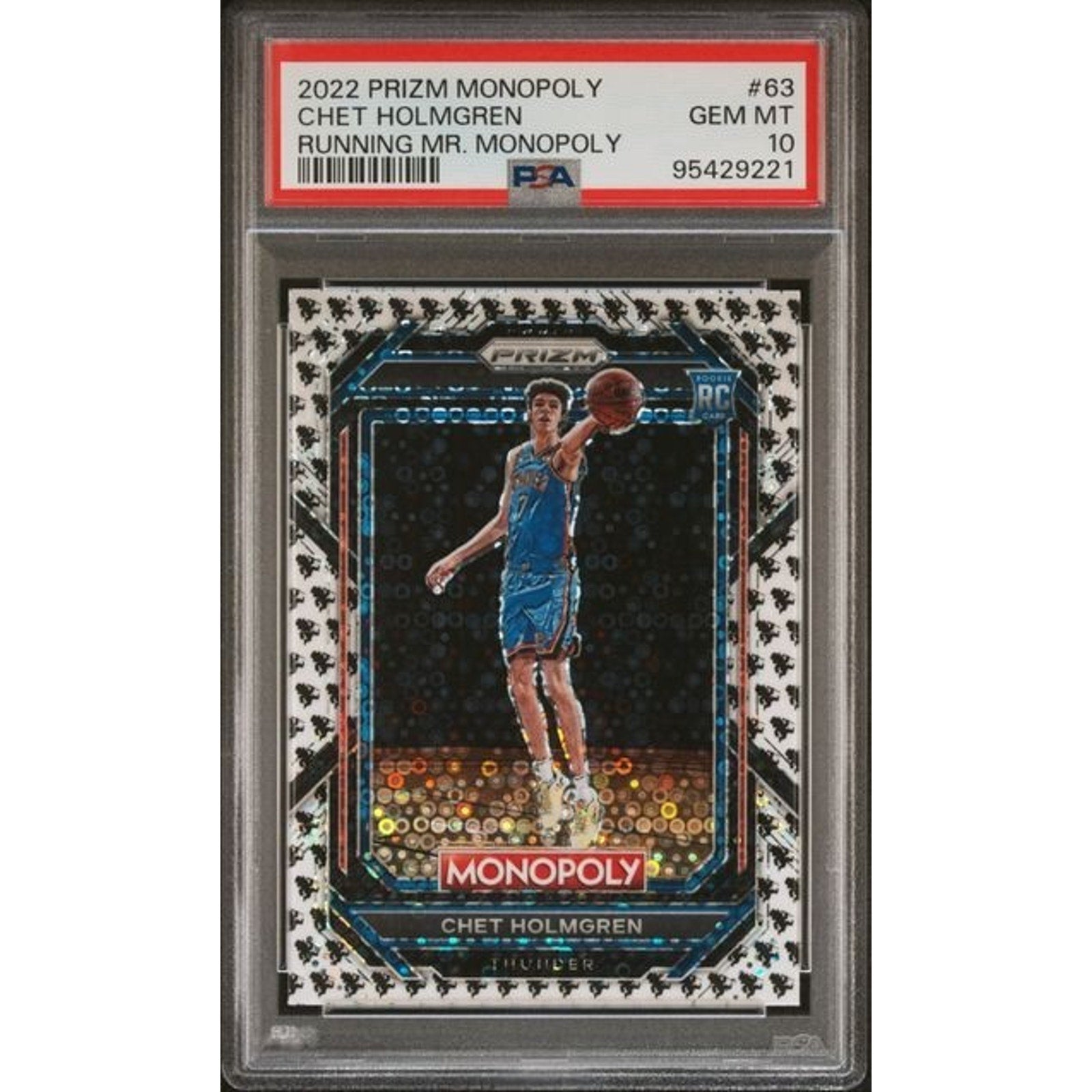 2022 Prizm Monopoly Chet Holmgren Rookie Running Mr. Monopoly Disco #63 PSA 10 Gem Mint Oklahoma City Thunder card front