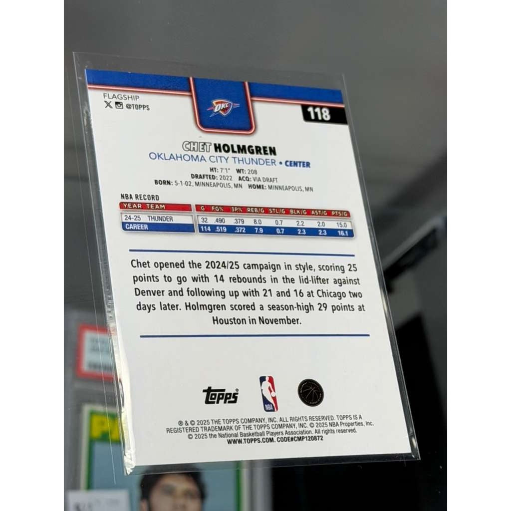 2024-25 Topps Flagship Chet Holmgren Copper Parallel #118 card back featuring player information and card details