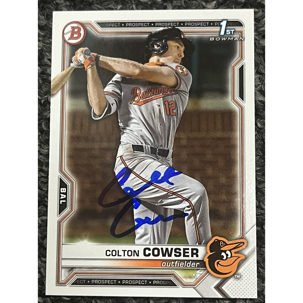 2021 Bowman Draft Colton Cowser 1st Bowman autograph rookie card BD166 front view Baltimore Orioles