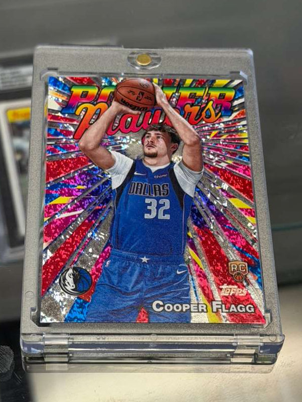 2025 Topps Power Players Cooper Flagg Rookie Card PP-16 SSP Dallas Mavericks insert card front featuring vibrant case-hit design