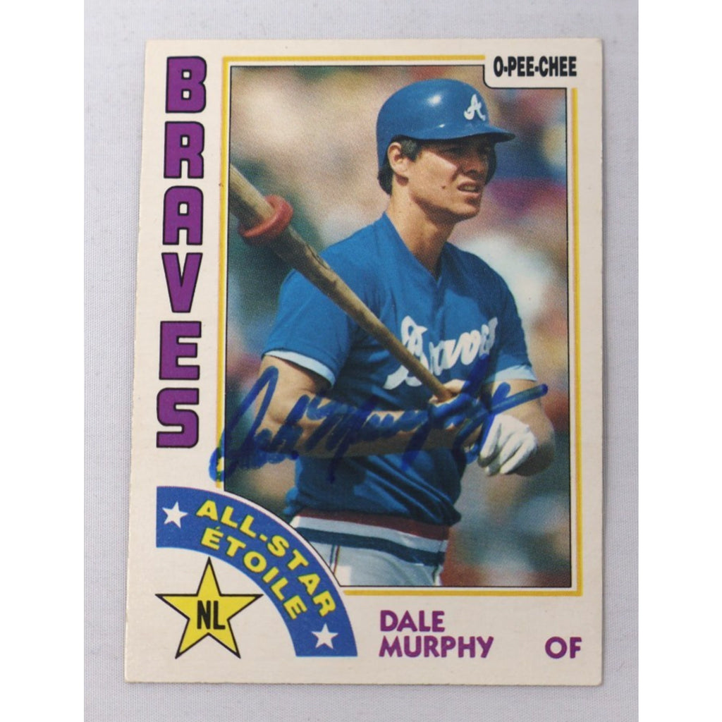 1984 O-Pee-Chee Dale Murphy All-Star baseball card #391 with blue ink autograph featuring Atlanta Braves star