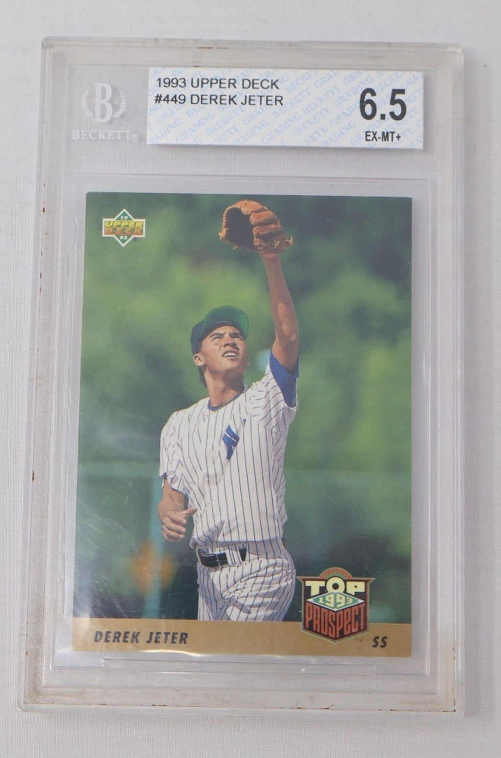1993 Upper Deck Derek Jeter Top Prospect rookie card #449 graded BGS 6.5 featuring New York Yankees Hall of Famer