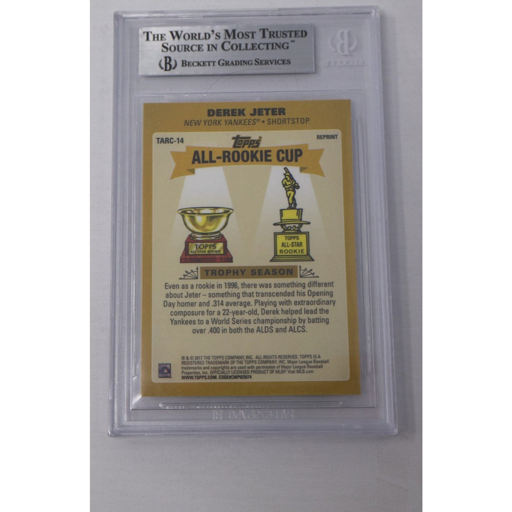 Back of 2017 Topps Chrome Update Derek Jeter All Rookie Cup baseball card #TARC-14 graded BGS 8.5