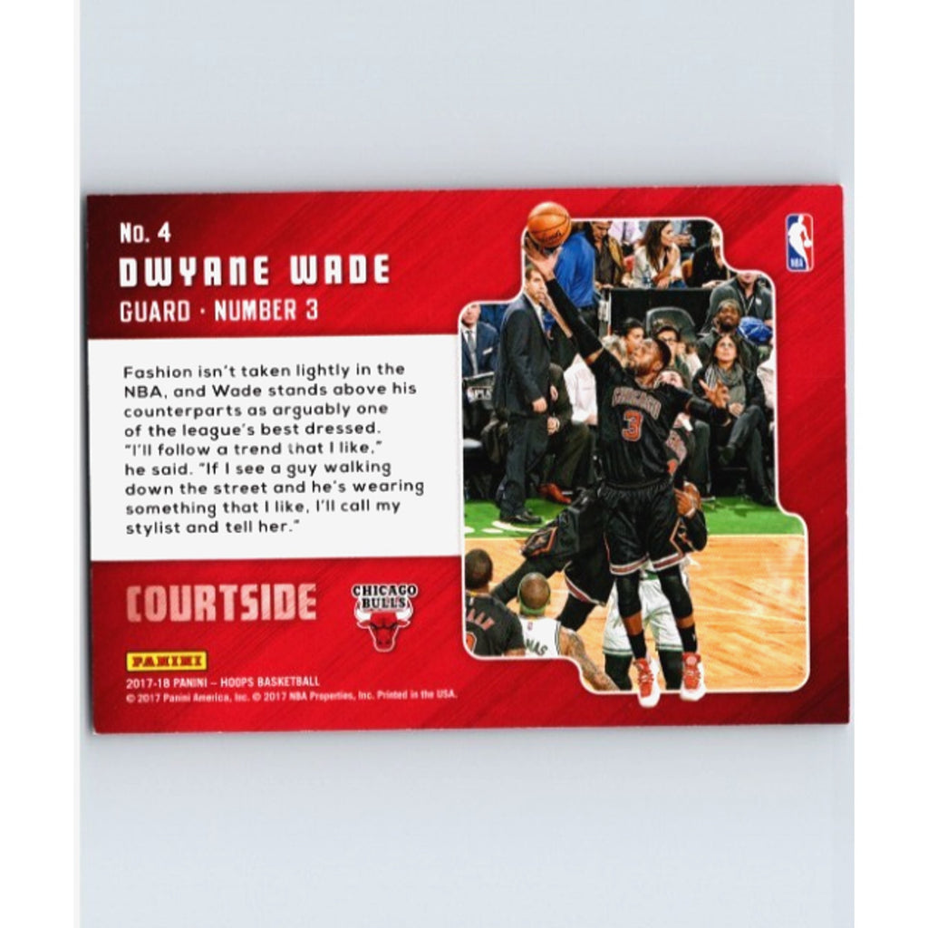 Back of Dwyane Wade 2017-18 Panini NBA Hoops Courtside Gold card showing player details and statistics