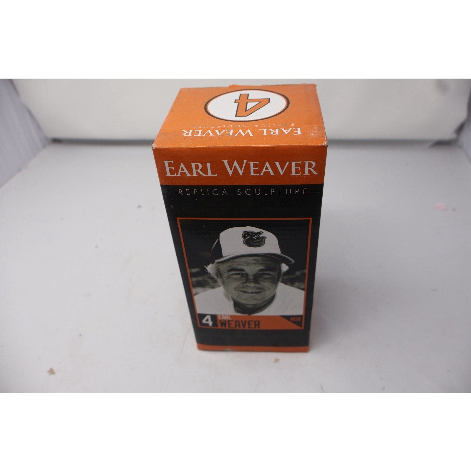 Box for Earl Weaver replica sculpture with portrait on a white background