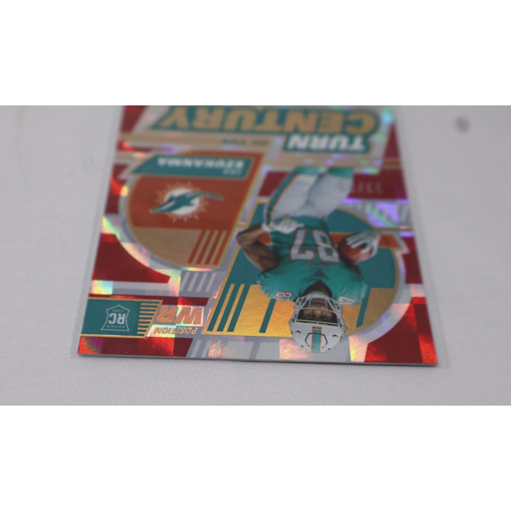 Front angled view of Erik Ezukanma Turn of the Century Red rookie auto card for Miami Dolphins collectors