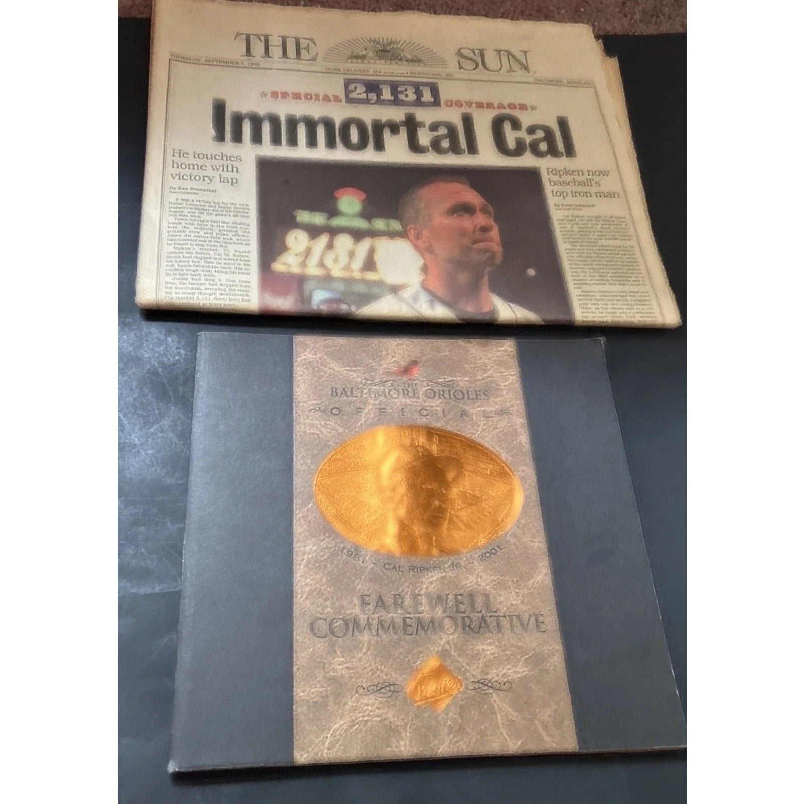 Cal Ripken Jr farewell commemorative book with Baltimore Sun 2131 consecutive games newspaper collectible