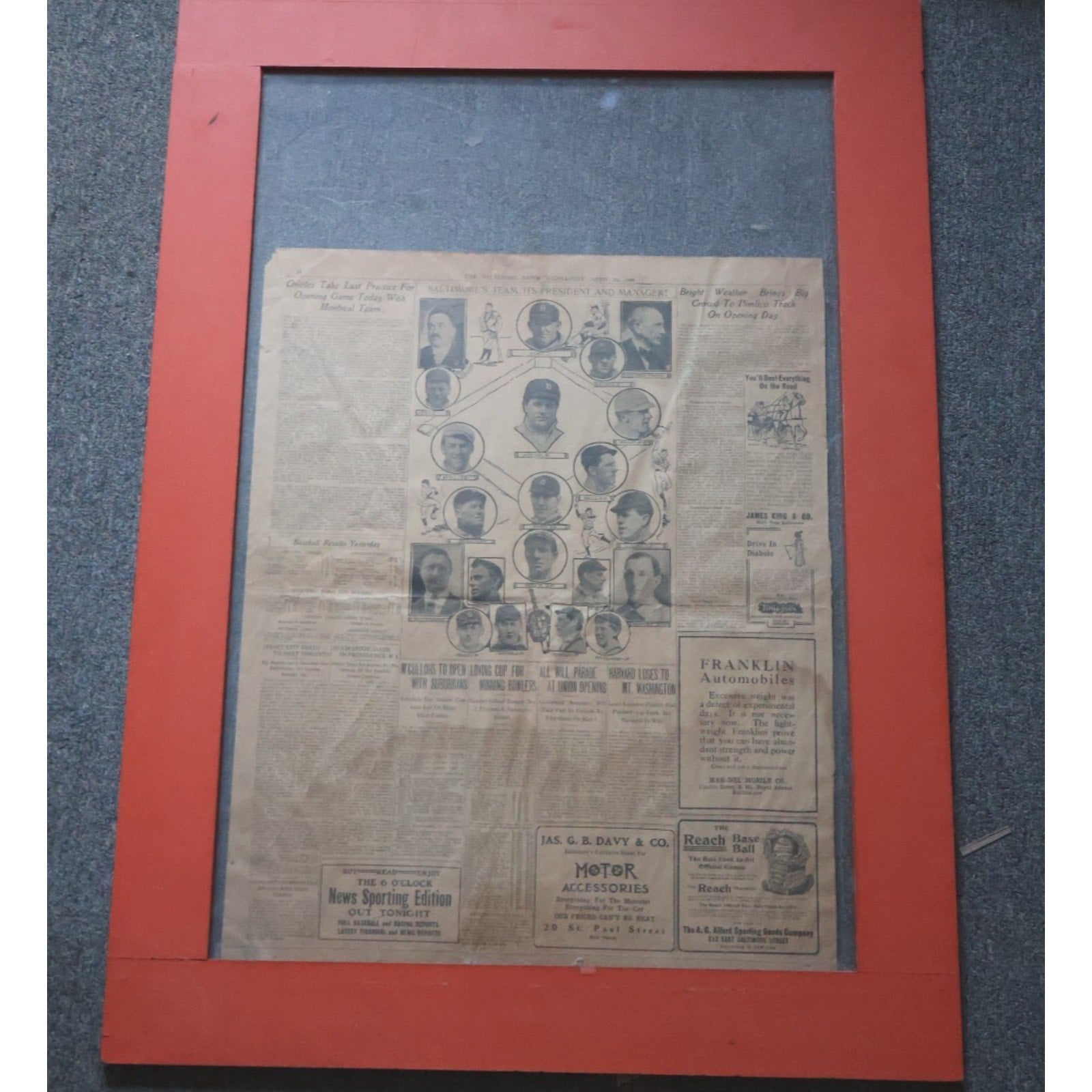 Framed April 22 1908 The Baltimore News Orioles sports page newspaper clipping vintage baseball collectible