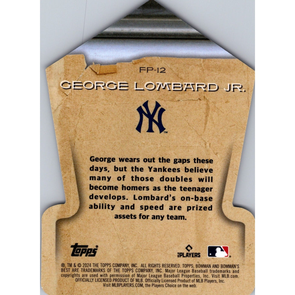 Back view of 2024 Bowman’s Best Fabled Phenoms George Lombard Jr. New York Yankees insert baseball card