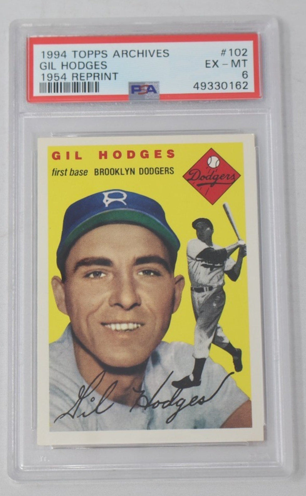 1994 Topps Archives 1954 Reprint Gil Hodges baseball card #102 graded PSA 6 featuring Brooklyn Dodgers legend