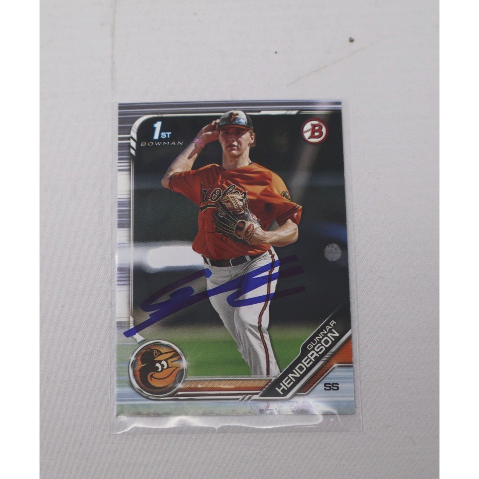 2019 Bowman Draft Gunnar Henderson 1st Bowman rookie autograph card BD-22 front view Baltimore Orioles