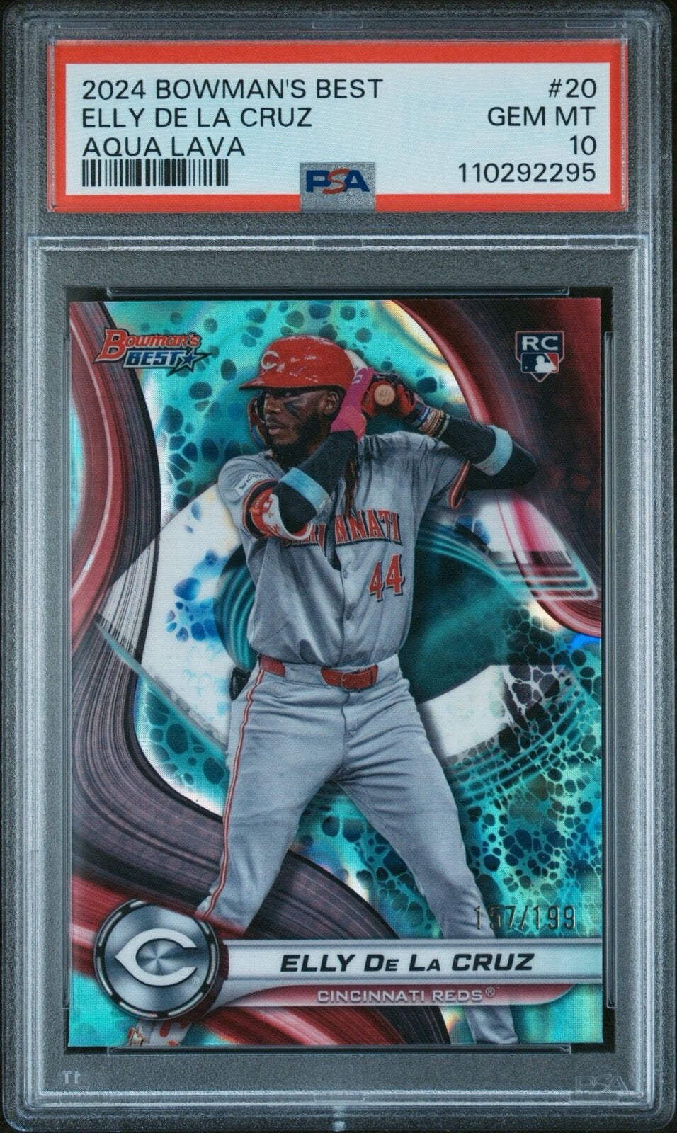 Elly De La Cruz 2024 Bowman’s Best #20 Aqua Lava Refractor /199 RC PSA 10 Rookie