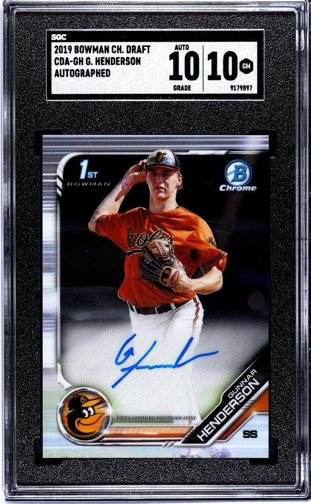 2019 Bowman Draft Chrome 1st Rookie SGC 10 GUNNAR HENDERSON AUTO 1st RC #CDA-GH