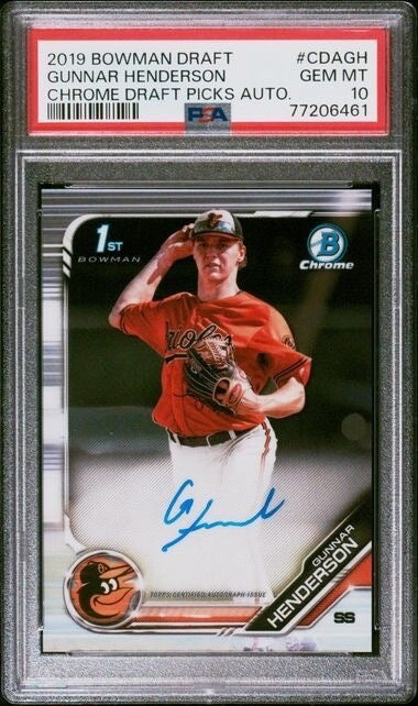 2019 Bowman Draft 1st Chrome GUNNAR HENDERSON Auto PSA 10 Rookie RC #CDAGH