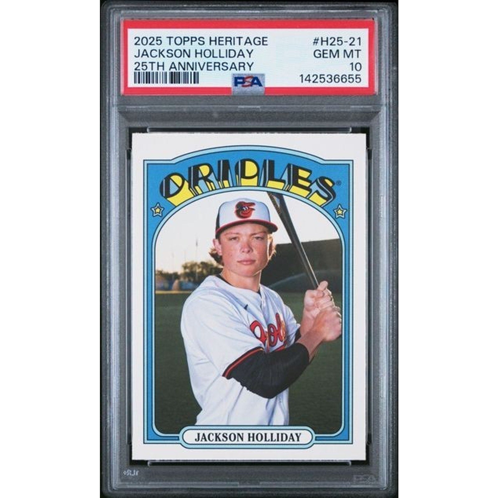 2025 Topps Heritage 25th Anniversary Jackson Holliday #H25-21 PSA 10 graded Baltimore Orioles rookie card