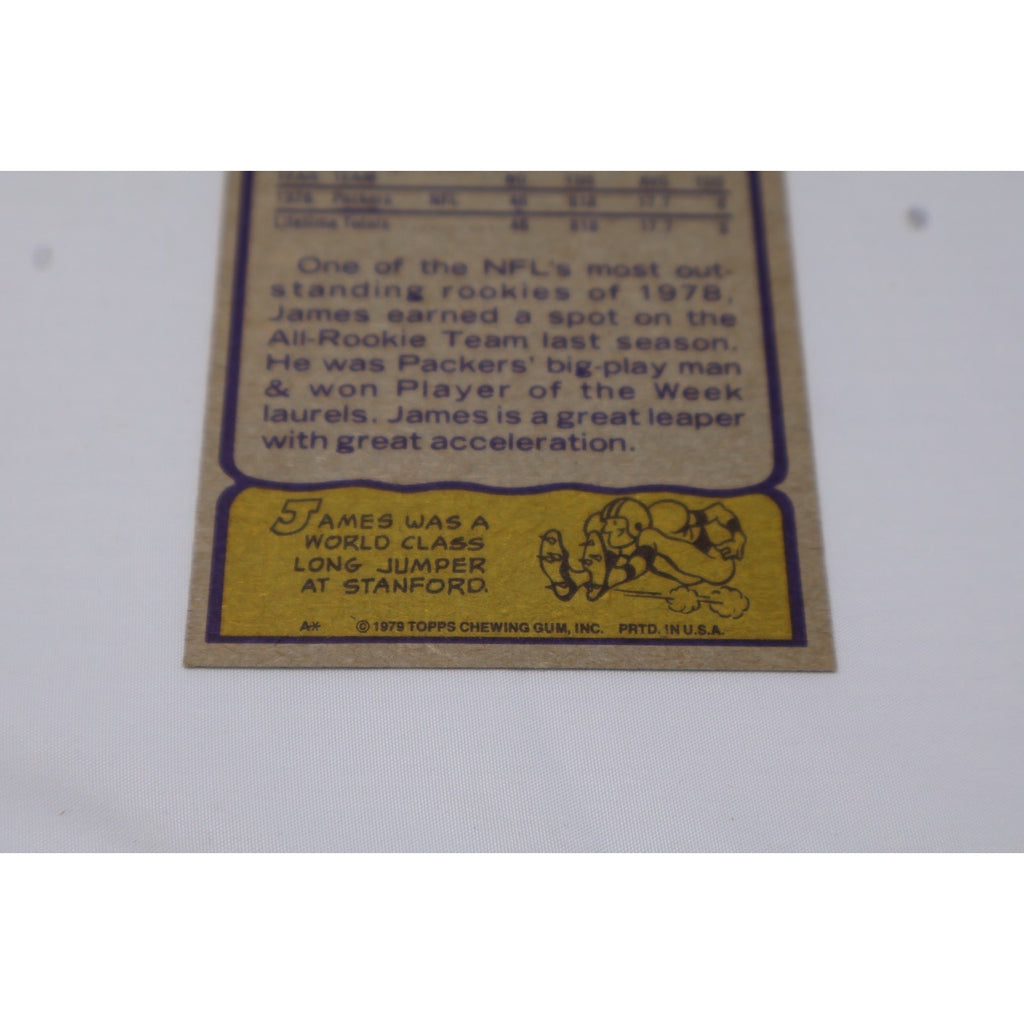 Angled back detail of vintage James Lofton rookie card from the classic 1979 Topps NFL set