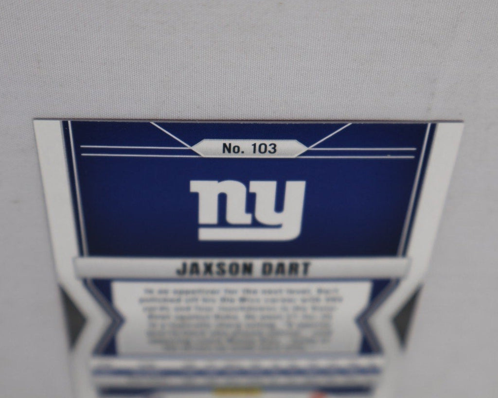 Additional back view of Jaxson Dart rookie card with Giants branding and Panini details