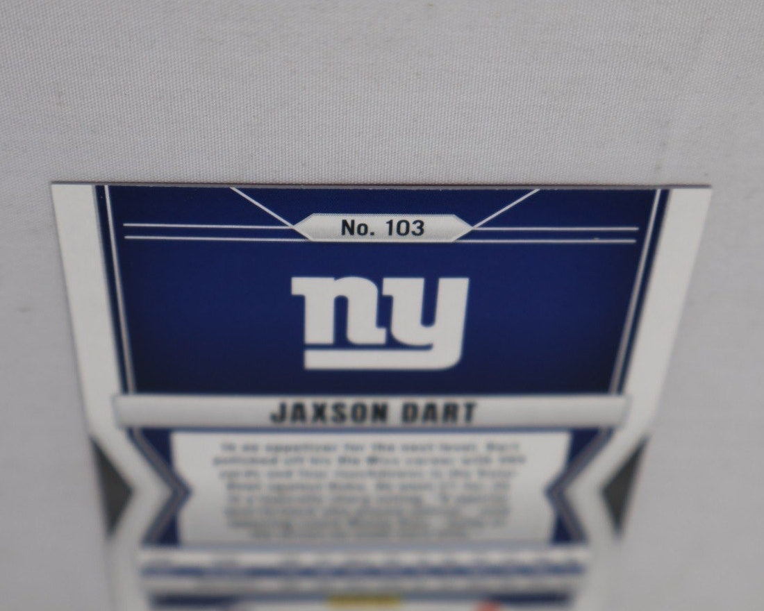 Additional back view of Jaxson Dart rookie card with Giants branding and Panini details