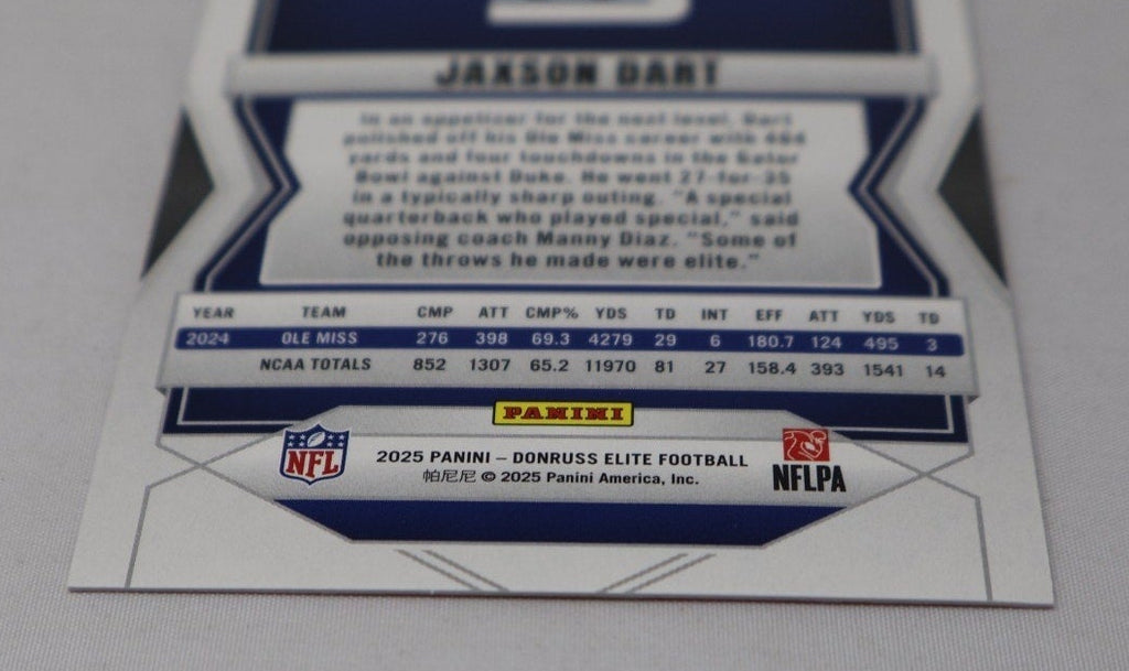 Close-up of lower back section displaying card information and authentication details