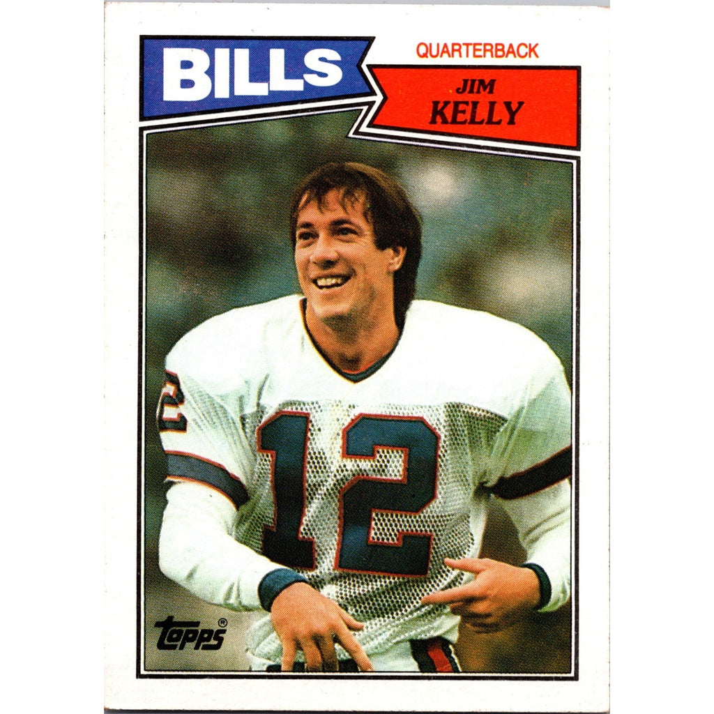 1987 Topps Jim Kelly rookie card #362 featuring Buffalo Bills Hall of Fame quarterback vintage NFL collectible