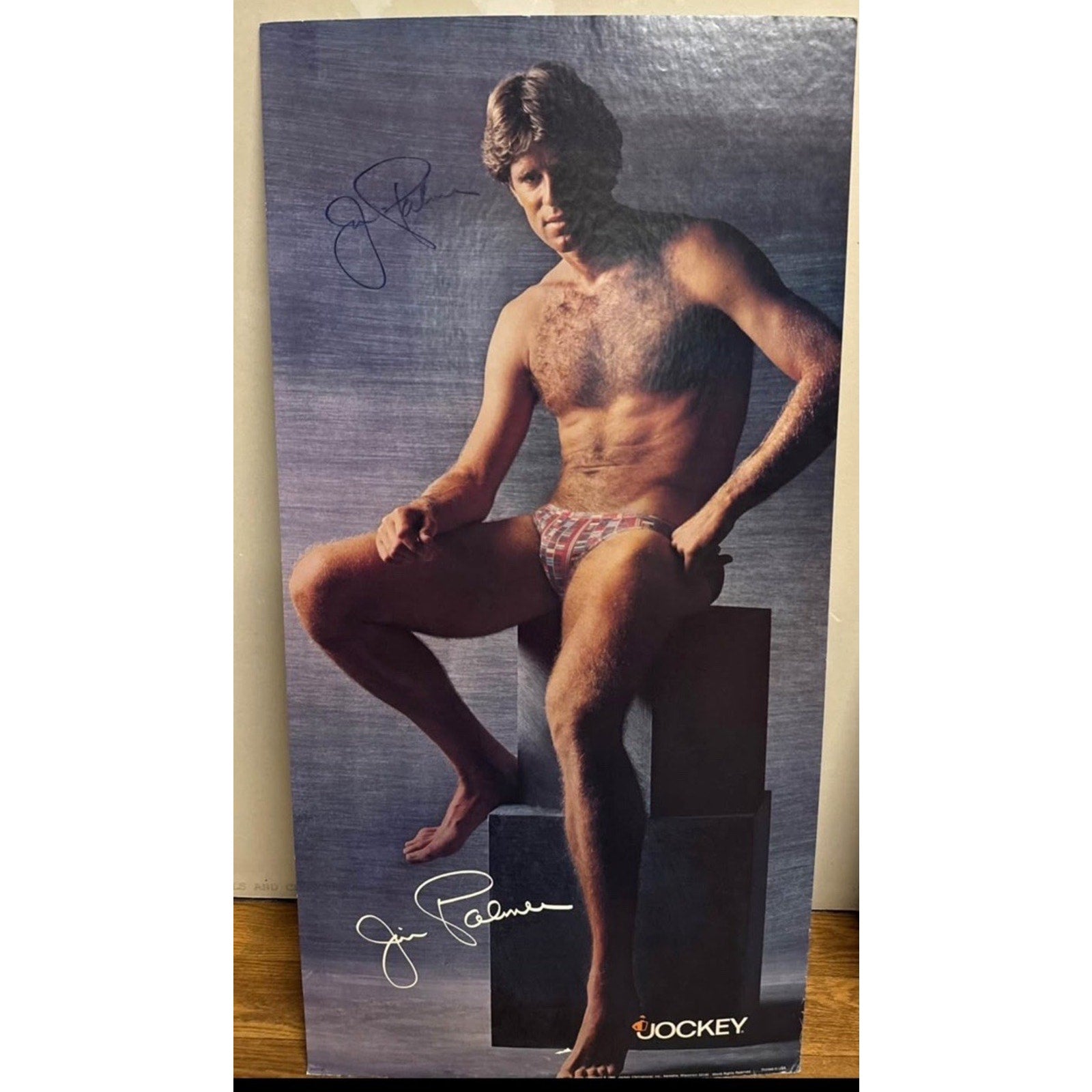 Jim Palmer signed Jockey model canvas poster featuring Baltimore Orioles Hall of Fame pitcher in vintage advertising campaign