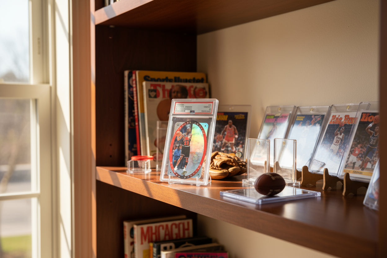 PSA graded 10 Trading card of Michael Jordan in a protective case