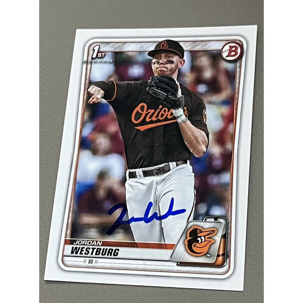 Front display of Jordan Westburg autographed 1st Bowman Draft rookie card BD-111