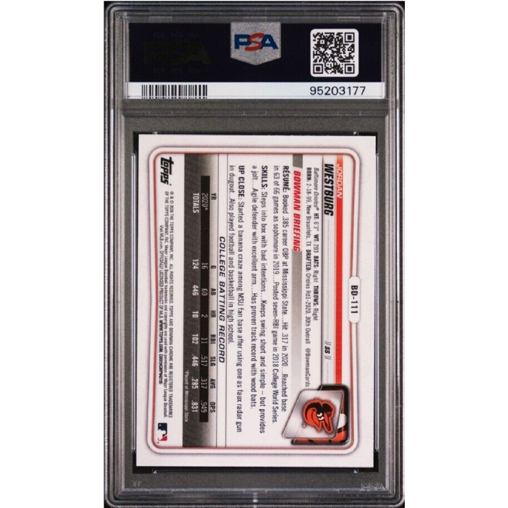 Back view of Jordan Westburg 2020 Bowman Draft Chrome PSA graded rookie card