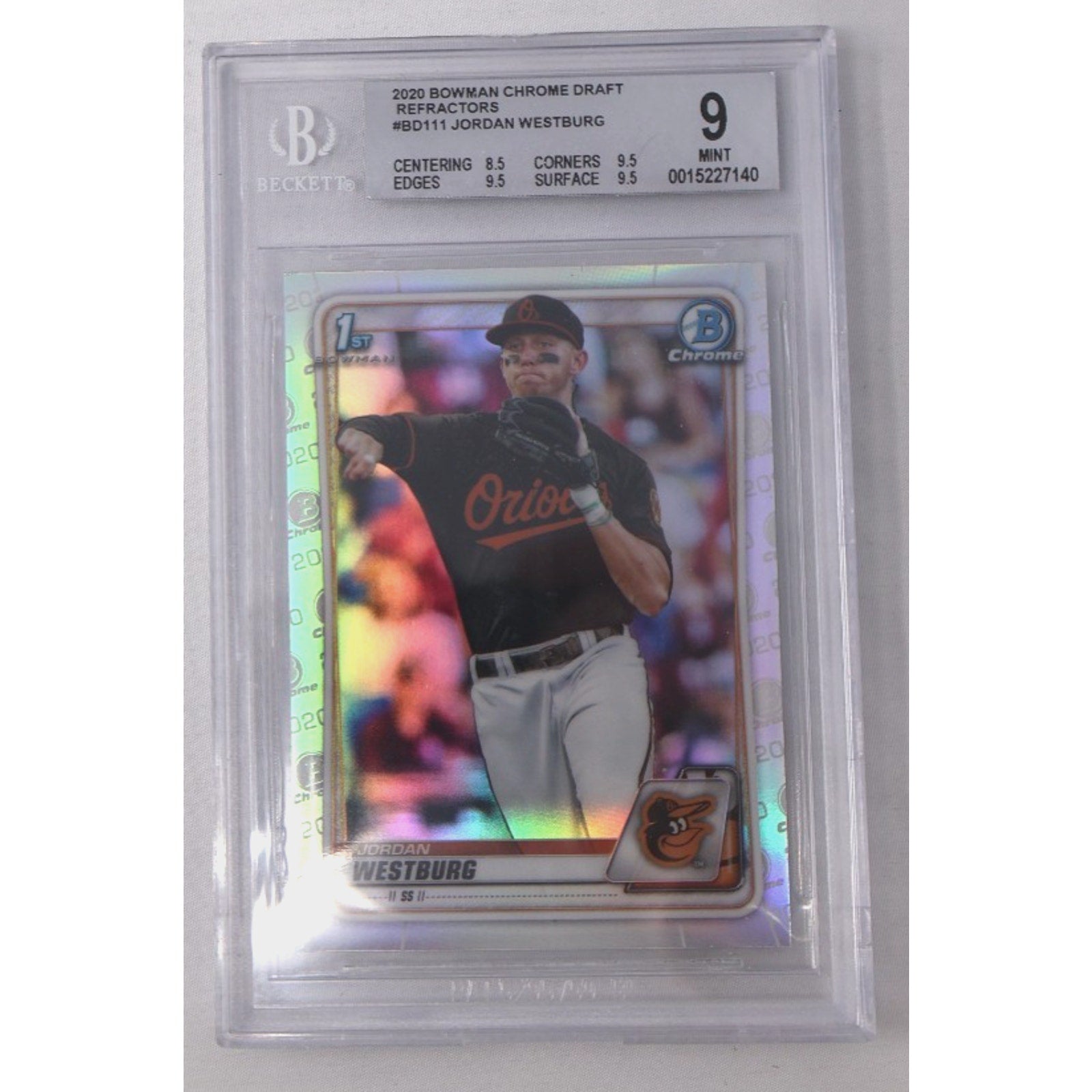 2020 Bowman Chrome Draft Jordan Westburg 1st Refractor card #BD-111 graded BGS 9 featuring Baltimore Orioles prospect