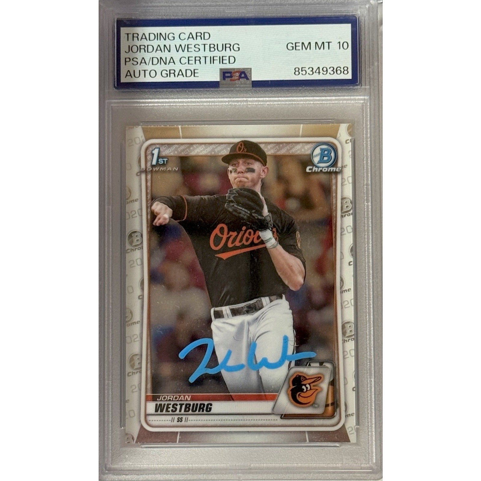 2020 Bowman Draft Jordan Westburg 1st Bowman Chrome Auto PSA DNA 10 rookie card front