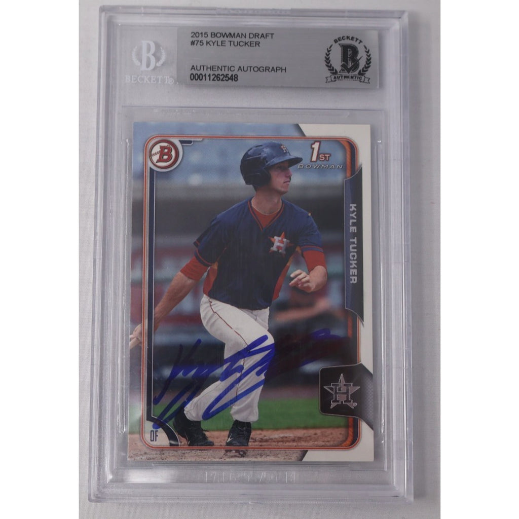 Kyle Tucker 2015 Bowman Draft 1st Bowman Chrome Auto rookie card Beckett slab front view