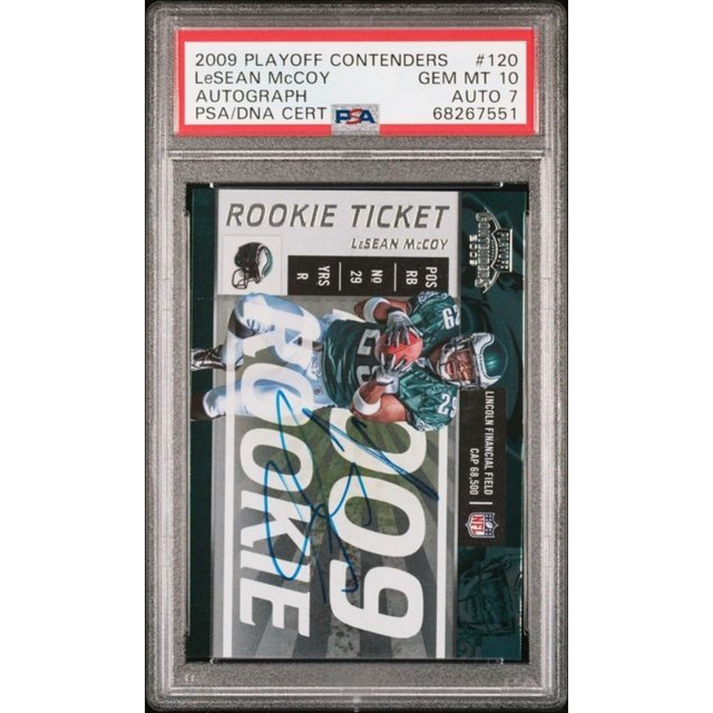 2009 Playoff Contenders LeSean McCoy Rookie Ticket Autograph #120 PSA 10 Auto 7 Philadelphia Eagles rookie card front