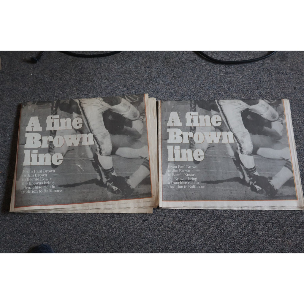 Top view of 1995 Cleveland Browns special edition Baltimore Sun newspaper collectibles