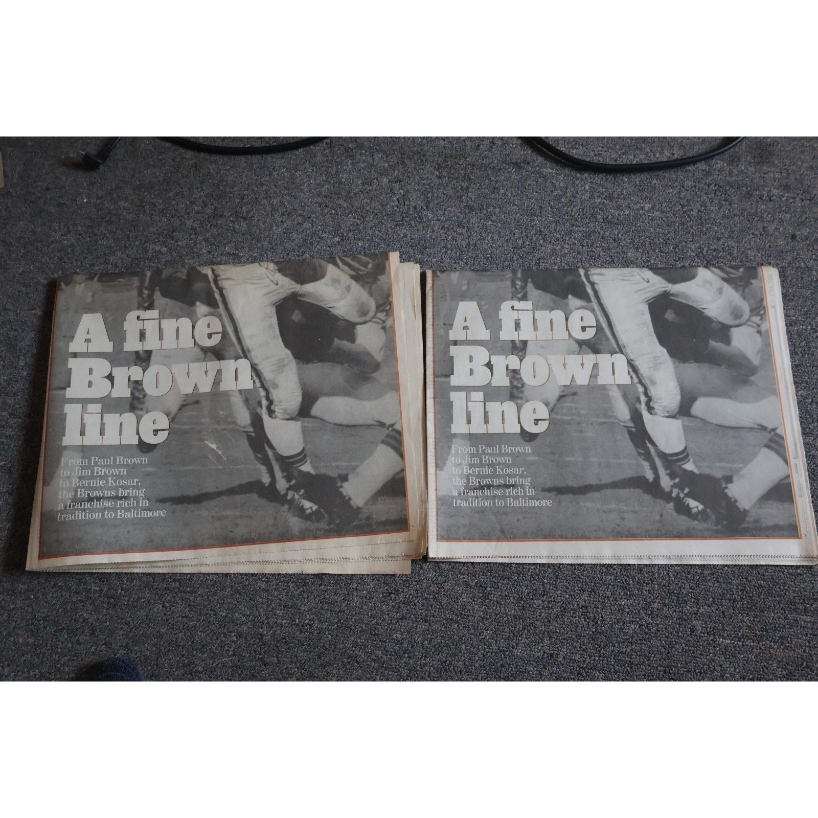 Top view of 1995 Cleveland Browns special edition Baltimore Sun newspaper collectibles