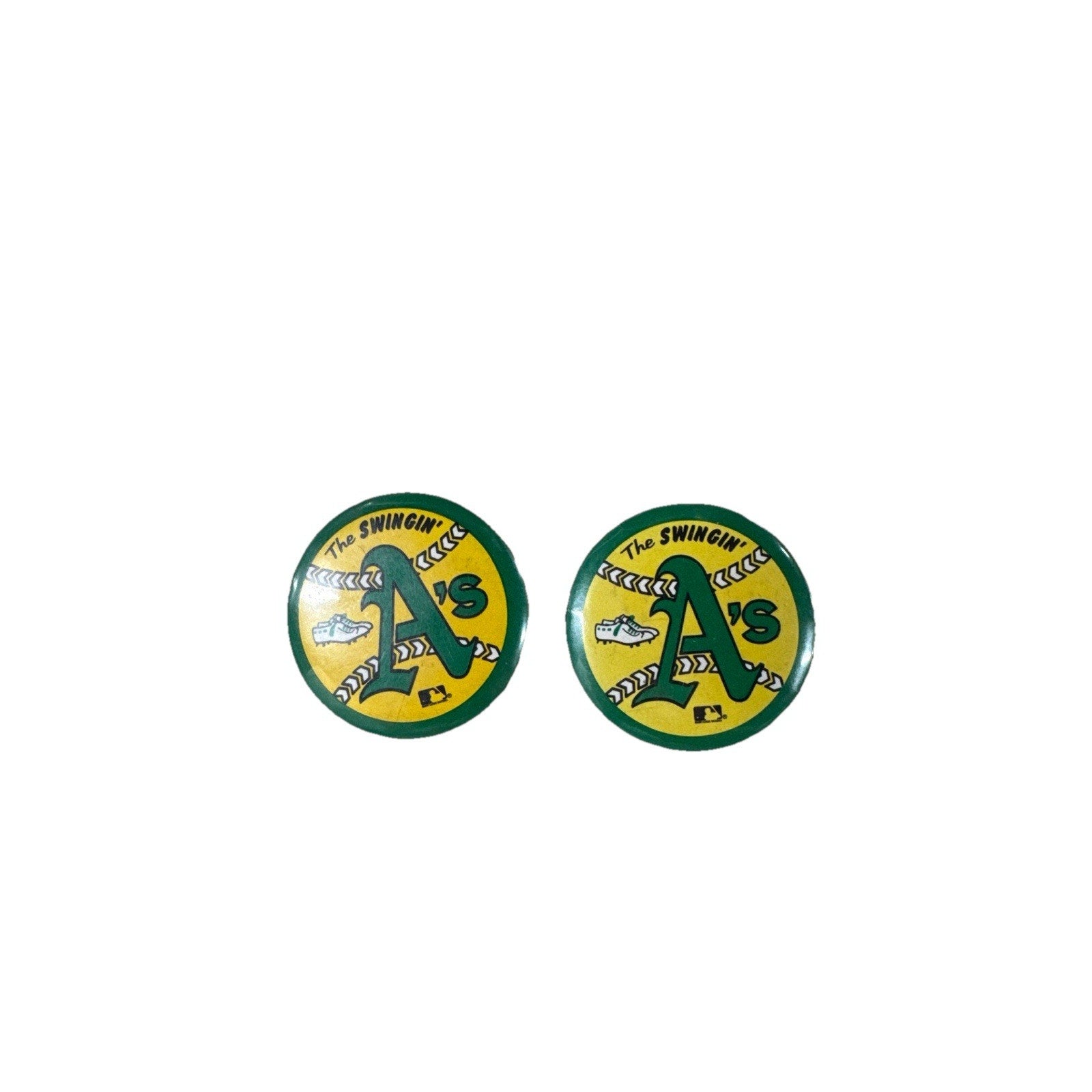 Lot of 2 Oakland Athletics Swingin' A’s World Series Championship vintage pinback buttons collectible