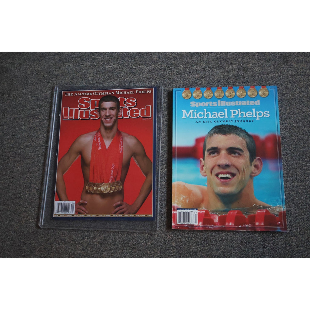 Lot of 2 Michael Phelps 2008 Sports Illustrated commemorative magazines featuring Olympic gold medal champion covers