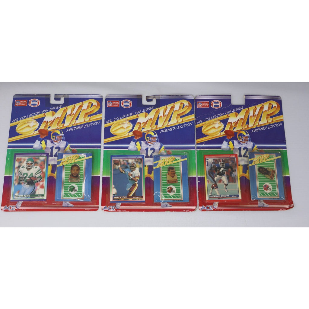 Lot of three unopened 1990 NFL MVP Collector Pin Series football packs