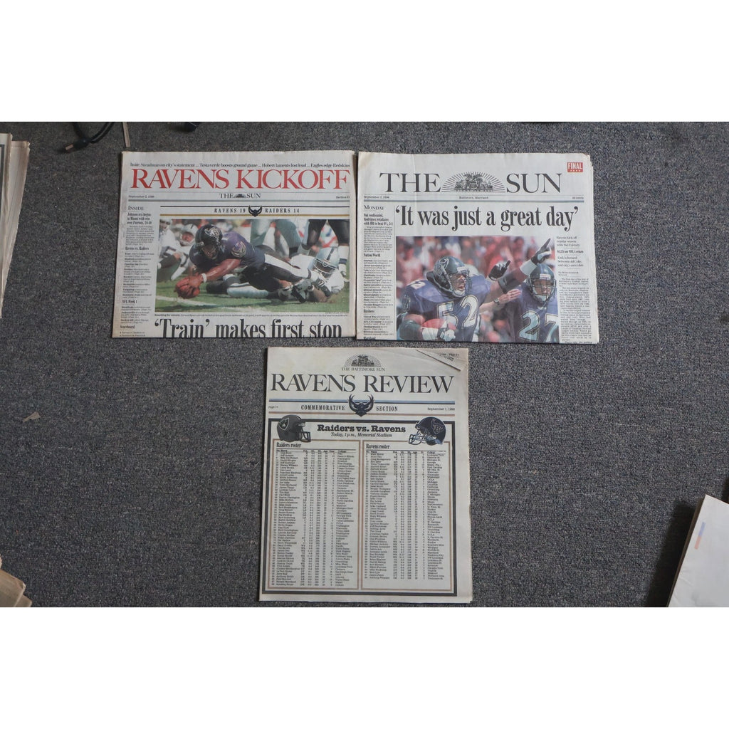 Lot of 3 Baltimore Ravens 1996 inaugural game commemorative newspapers and pregame postgame collectibles