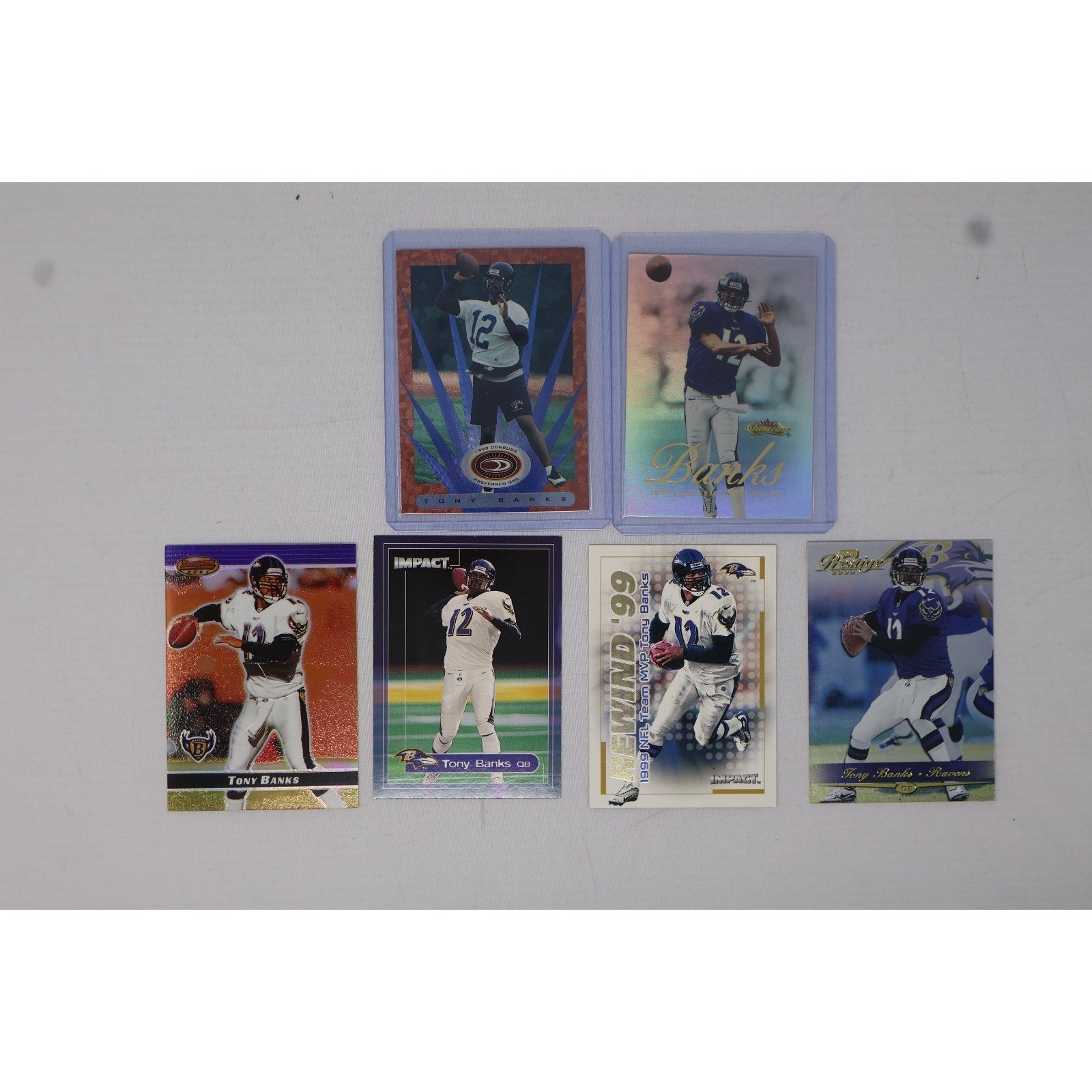 Lot of 6 Tony Banks Baltimore Ravens insert football trading cards featuring multiple Ravens-era card designs in Near Mint condition
