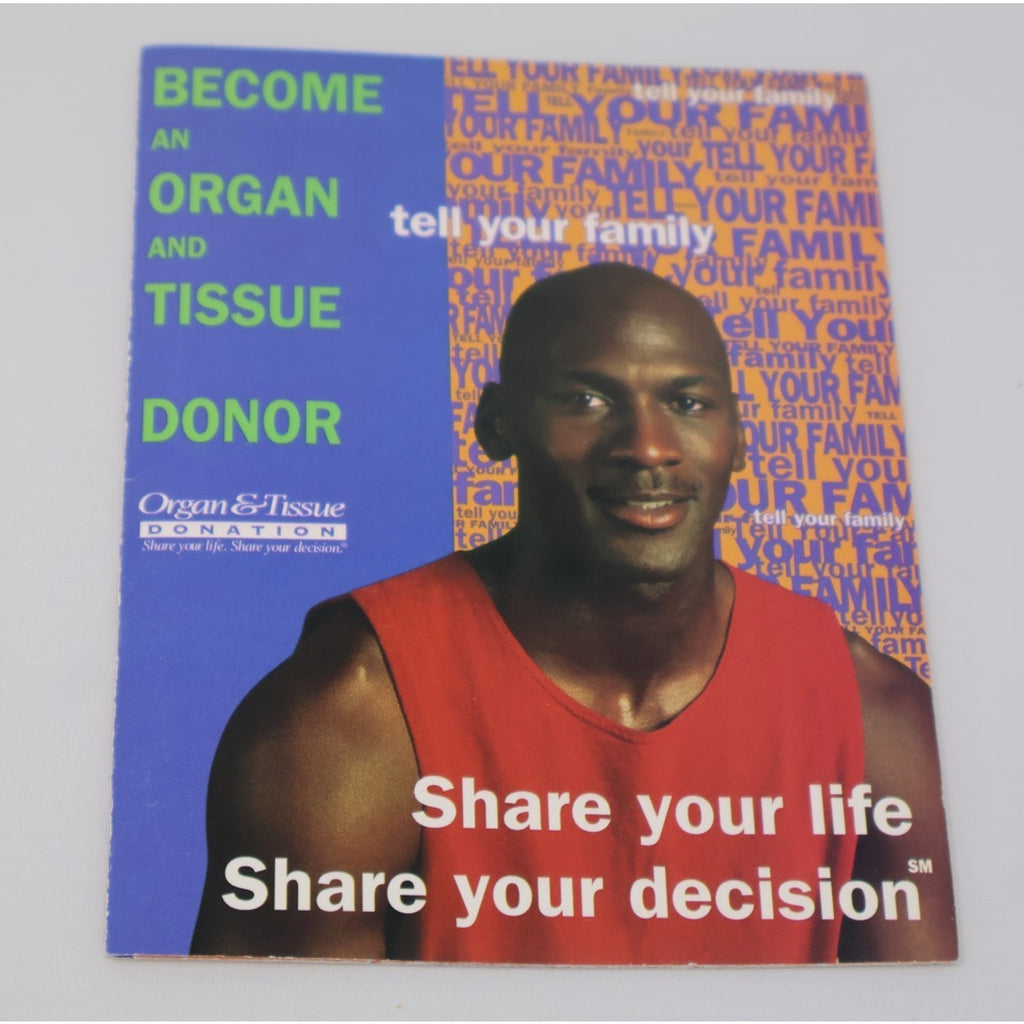 1993 Michael Jordan Chicago Bulls organ donor pamphlet front cover featuring NBA legend Michael Jordan