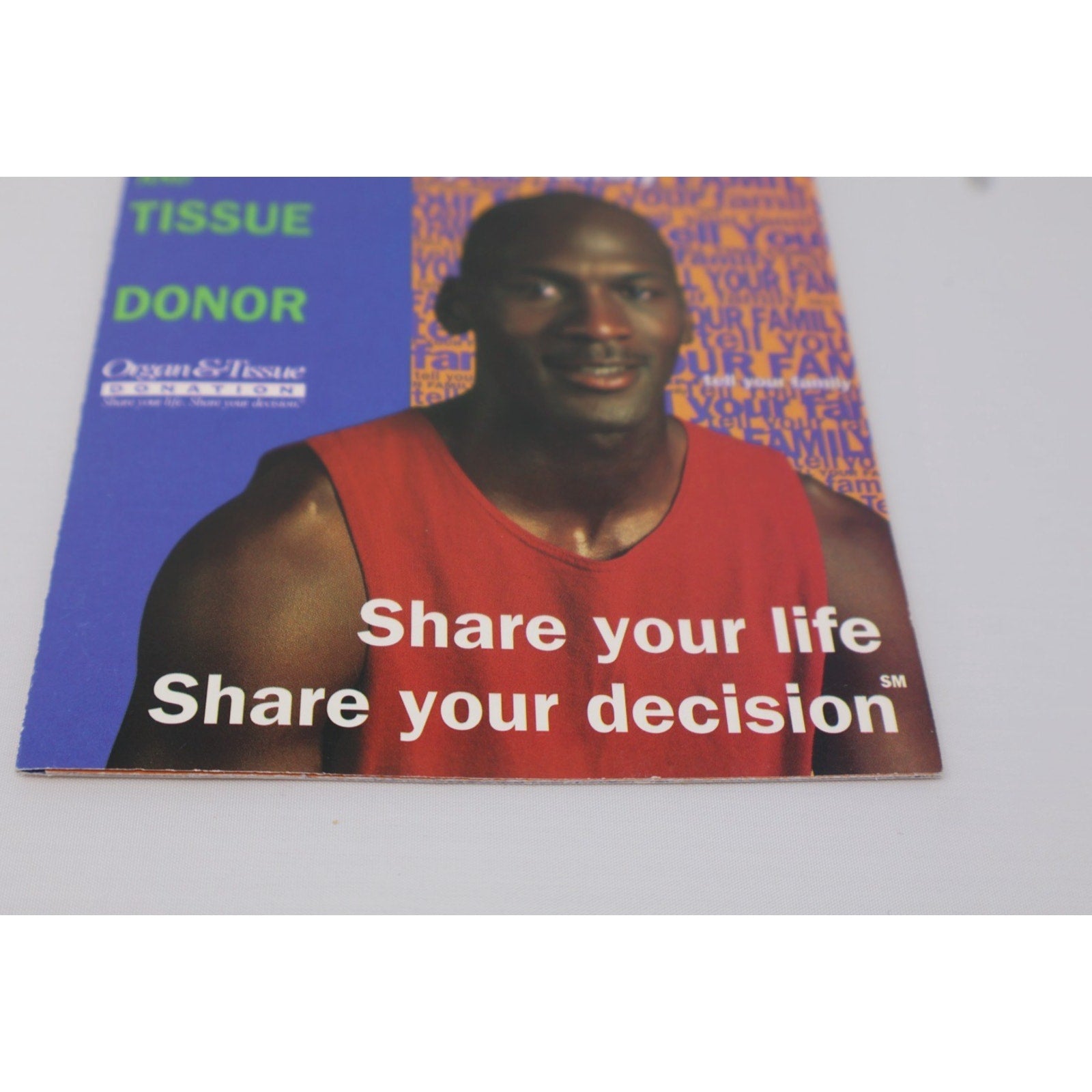 Front interior page of vintage Michael Jordan Chicago Bulls organ donor pamphlet from 1993