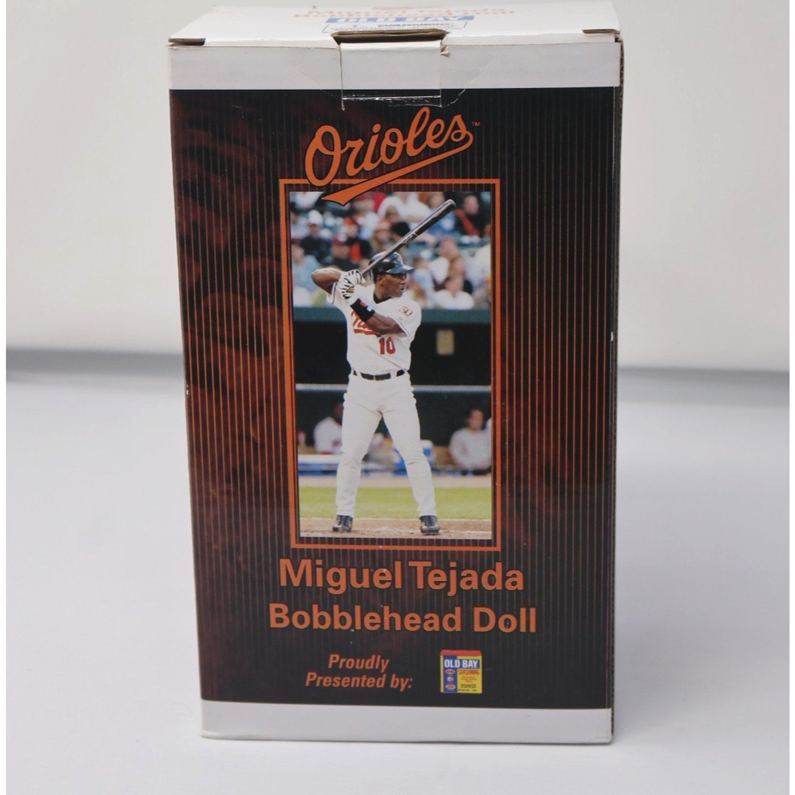 Miguel Tejada 2005 Baltimore Orioles Old Bay bobblehead box front display