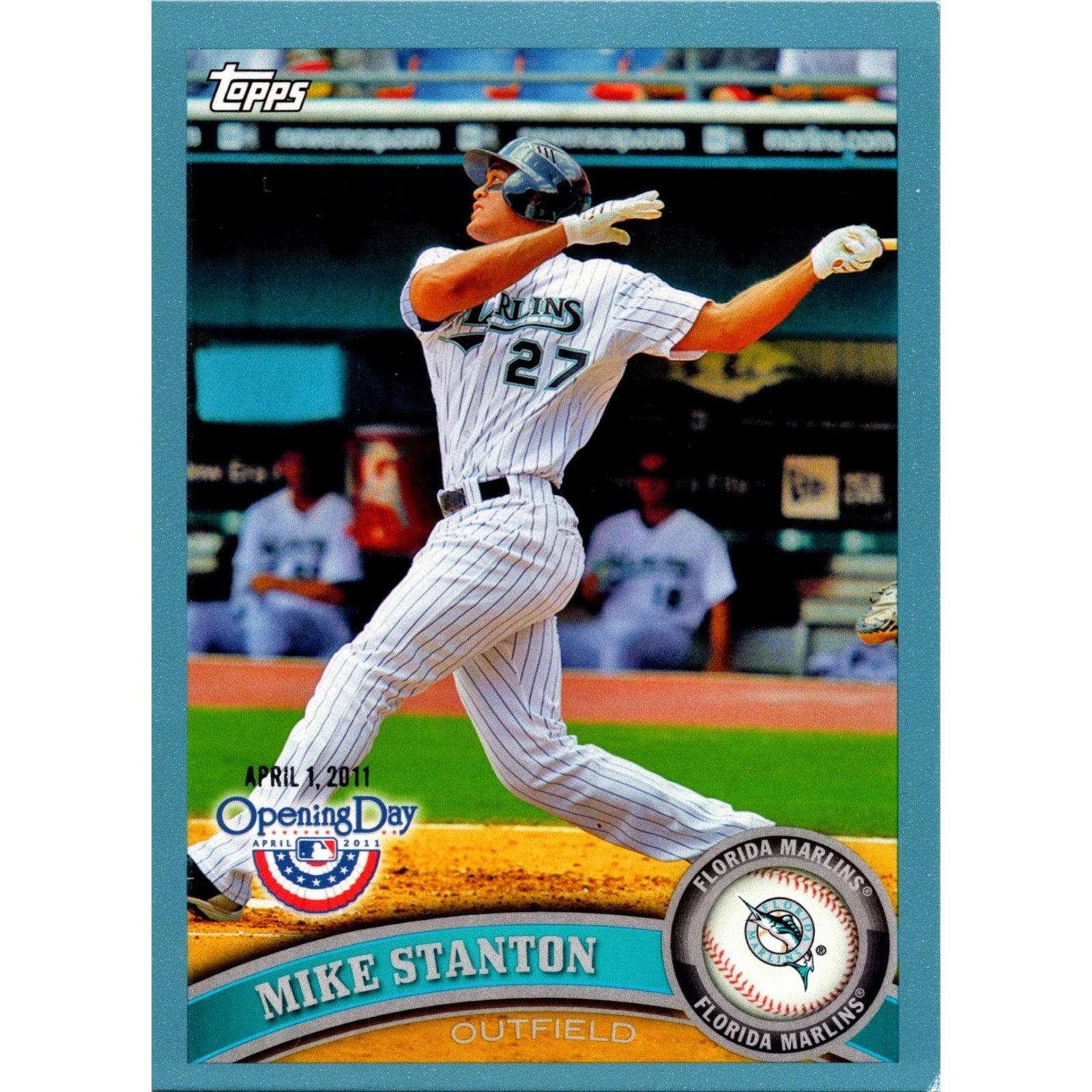 2011 Topps Opening Day Giancarlo Stanton Blue Parallel #38 card front