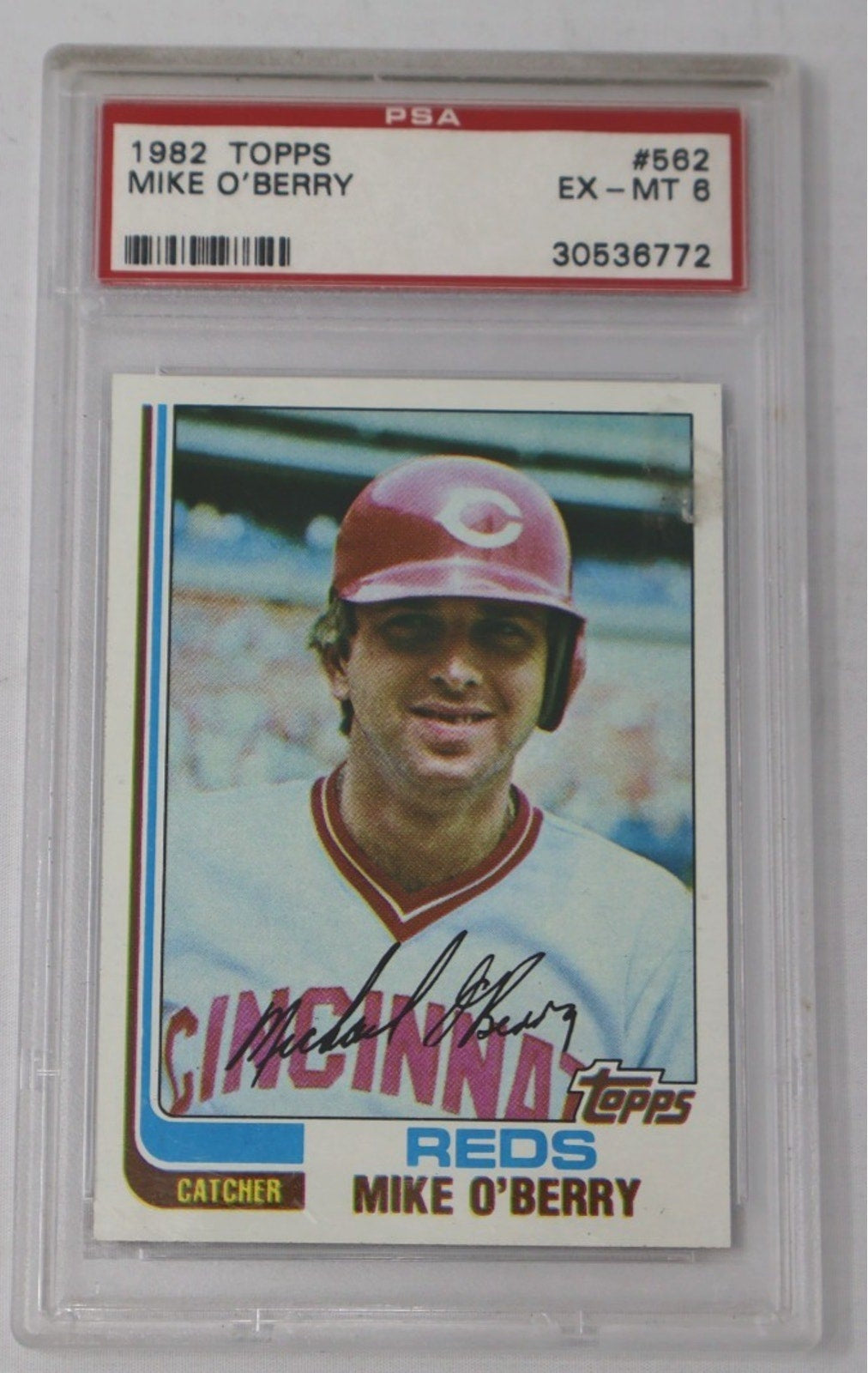 1982 Topps Mike O'Berry rookie baseball card #562 graded PSA 6 featuring Cincinnati Reds catcher